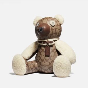LARGE COACH COLLECTIBLE LEATHER & SHEARLING BEAR IN SIGNATURE CANVAS F75528